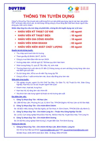Duy Tân Tuyển Dụng