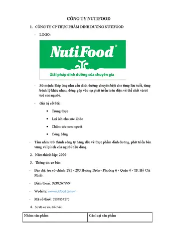 Thông Tin Về Công Ty Nutifood Thông Tin Về Công Ty Nutifood
