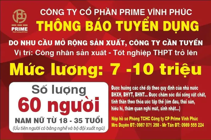 Tuyển Dụng Vĩnh Phúc