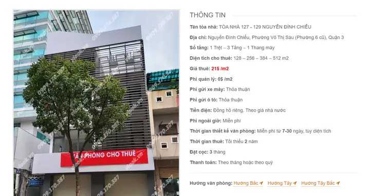 Thông Tin Tòa Nhà 127 - 129 Nguyễn Đình Chiểu: Văn Phòng Cho Thuê Uy Tín Tại Quận 3