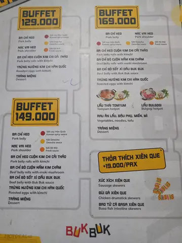 Bảng Giá Buffet Buk Buk Cập Nhật Mới Nhất: Các Mức Giá Và Thực Đơn Chi Tiết