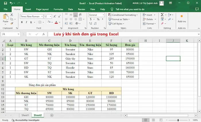 Cách Tính Đơn Giá Trong Excel Nhanh Và Chuẩn Xác Nhất Cách Tính Đơn Giá Trong Excel Nhanh Và Chuẩn Xác Nhất