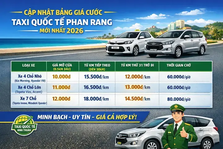 Giá Cước Taxi Quốc Tế Ninh Thuận 2026: Bảng Giá Chi Tiết, Cách Tính Và Lưu Ý Khi Đặt Xe Giá Cước Taxi Quốc Tế Ninh Thuận 2026: Bảng Giá Chi Tiết, Cách Tính Và Lưu Ý Khi Đặt Xe