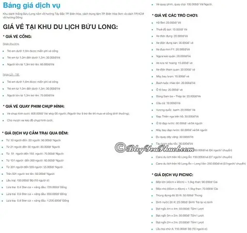 Bảng Giá Vé Khu Du Lịch Bửu Long Mới Nhất 2026: Trọn Gói Vui Chơi Tham Quan
