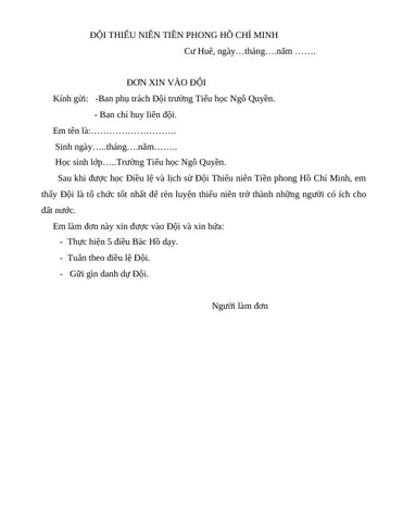 Hình Ảnh Mẫu Đơn Xin Vào Đội Thường Xuyên Dùng – Hướng Dẫn Chi Tiết Cho Học Sinh Lớp 3