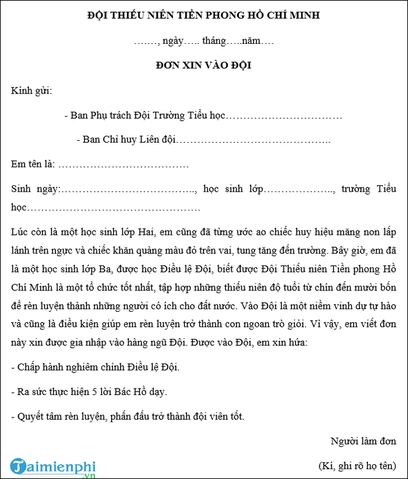 Hình Ảnh Mẫu Đơn Xin Vào Đội Thường Xuyên Dùng – Hướng Dẫn Chi Tiết Cho Học Sinh Lớp 3
