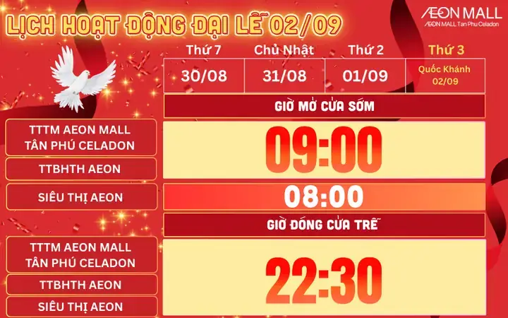 Cập Nhật Giờ Mở Cửa Aeon Mall Tân Phú Chi Tiết Theo Ngày Thường Và Cuối Tuần
