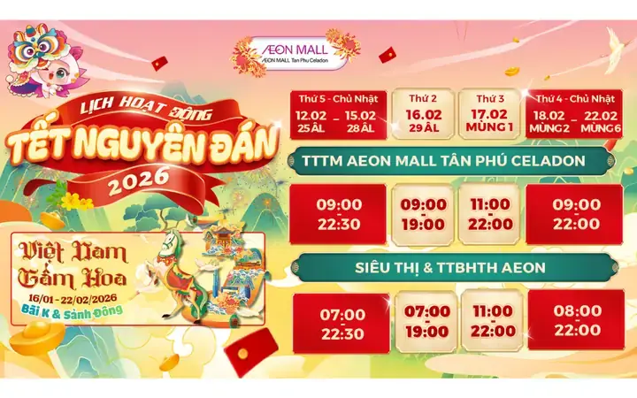 Cập Nhật Giờ Mở Cửa Aeon Mall Tân Phú Chi Tiết Theo Ngày Thường Và Cuối Tuần