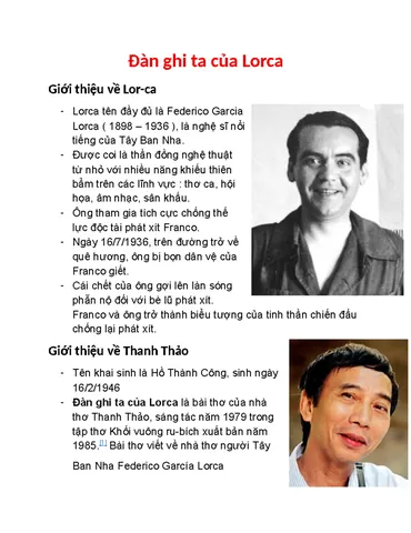 Phân Tích Hình Ảnh Và Hình Tượng Lor-ca Trong Đàn Ghi Ta Của Lor-ca Cho Học Sinh Ngữ Văn 12