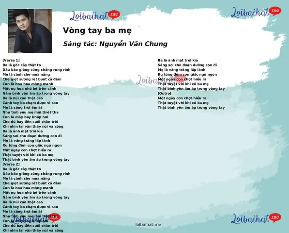 Lời Bài Hát “trong Vòng Tay Ba Mẹ” – Ý Nghĩa, Cách Hát Và Hợp Âm Cho Phụ Huynh Lời Bài Hát “trong Vòng Tay Ba Mẹ” – Ý Nghĩa, Cách Hát Và Hợp Âm Cho Phụ Huynh