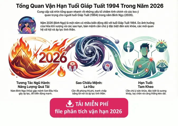 Xem Tử Vi Trọn Đời Tuổi Giáp Tuất 1994: Mệnh, Hợp Tuổi, Màu, Số May Mắn & Vận Mệnh Nam Nữ
