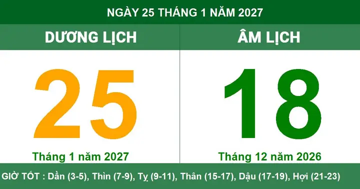 Xem Lịch Vạn Niên Ngày 25/1/2027: Âm Lịch, Giờ Hoàng Đạo, Nên Kiếng Và Hướng Dẫn Cúng Tổ Chi Tiết