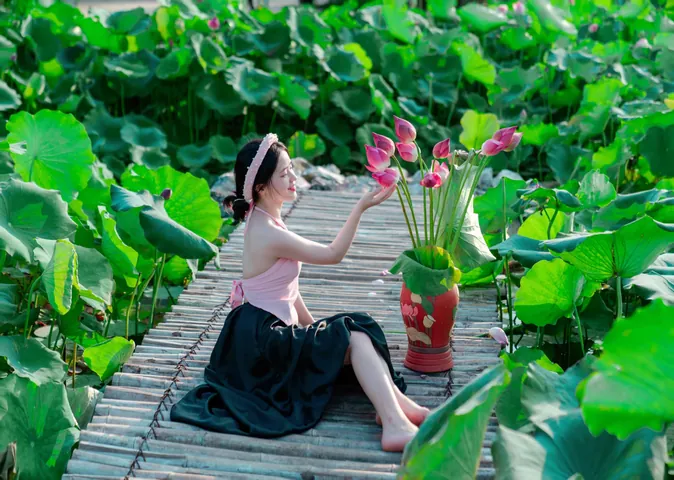 100+ Ảnh Cô Gái Hái Sen Đẹp Nhất, Hình Nền Chụp Sen Tây Hồ Cực Chill