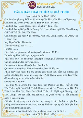 Văn Khấn Cúng Ngoài Sân Giao Thừa Chuẩn Nhất: Bài Khấn Đầy Đủ, Mâm Cúng Và Lễ Nghi Chi Tiết Văn Khấn Cúng Ngoài Sân Giao Thừa Chuẩn Nhất: Bài Khấn Đầy Đủ, Mâm Cúng Và Lễ Nghi Chi Tiết