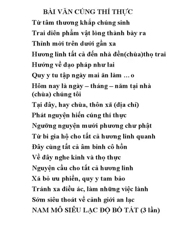 Toàn Bộ Văn Khấn Khoa Cúng Thí Thực (hán - Việt) & Hướng Dẫn Nghi Thức, Mâm Cúng Chuẩn Chỉnh