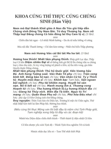Toàn Bộ Văn Khấn Khoa Cúng Thí Thực (hán - Việt) & Hướng Dẫn Nghi Thức, Mâm Cúng Chuẩn Chỉnh
