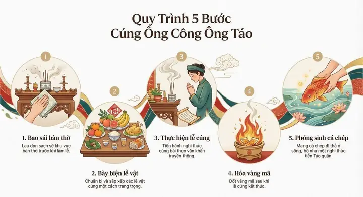 Hướng Dẫn Trình Tự Cúng Ông Công Ông Táo Đầy Đủ, Chuẩn Nghi Lễ Chi Tiết Nhất